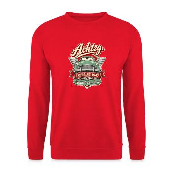Achtzg Jahrgang 1947 - Unisex Pullover - Rot - Vorne - Alina (178cm) & Michal (187cm)