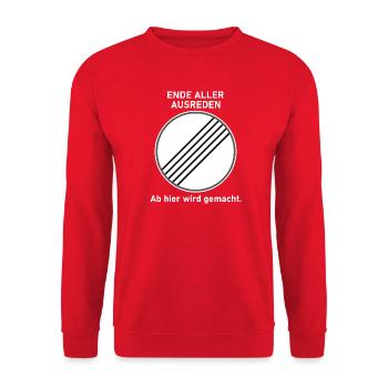 Ende aller Ausreden - Ab hier wird gemacht - Unisex Pullover - Rot - Vorne - Alina (178cm) & Michal (187cm)