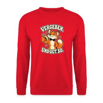 Vergeben. Und gut so. – Fuchs Hochzeit Ring - Unisex Pullover - Rot - Vorne - Alina (178cm) & Michal (187cm)