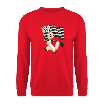 Niedliches, fröhliches bretonisches Hermelin mit Flagge der Bretagne - Unisex Pullover - Rot - Vorne - Alina (178cm) & Michal (187cm)