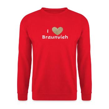 I Love Braunvieh - Unisex Pullover - Rot - Vorne - Alina (178cm) & Michal (187cm)