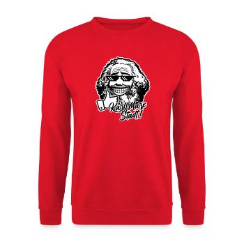 Karl Marx Stadt (zweifarbig) - Unisex Pullover - Rot - Vorne - Alina (178cm) & Michal (187cm)