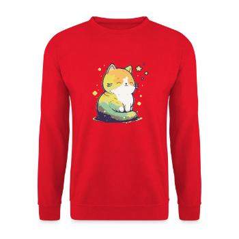 Comic Cute Kawaii Katze Sternchen Kitten Kätzchen - Unisex Pullover - Rot - Vorne - Alina (178cm) & Michal (187cm)
