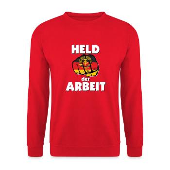 Held der Arbeit Ostalgie DDR - Unisex Pullover - Rot - Vorne - Alina (178cm) & Michal (187cm)