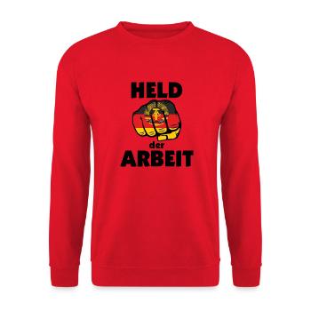 Held der Arbeit - Ostalgie DDR - Unisex Pullover - Rot - Vorne - Alina (178cm) & Michal (187cm)