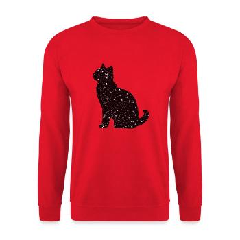 Sternenkatzen-Silhouette in Schwarz-Weiß - Unisex Pullover - Rot - Vorne - Alina (178cm) & Michal (187cm)