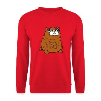 Pug dog sits small begging dick looks sad - Unisex Sweatshirt - red - Front - Alina (178cm) & Michal (187cm)