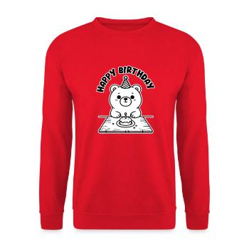 Birthday Bear having cake - Happy Birthday Design - Unisex Sweatshirt - red - Front - Alina (178cm) & Michal (187cm)