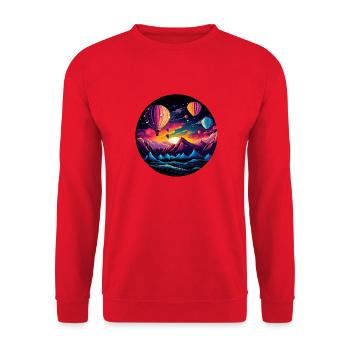 Explore Vibrant Retro Worlds: Your Adventure - Unisex Sweatshirt - red - Front - Alina (178cm) & Michal (187cm)