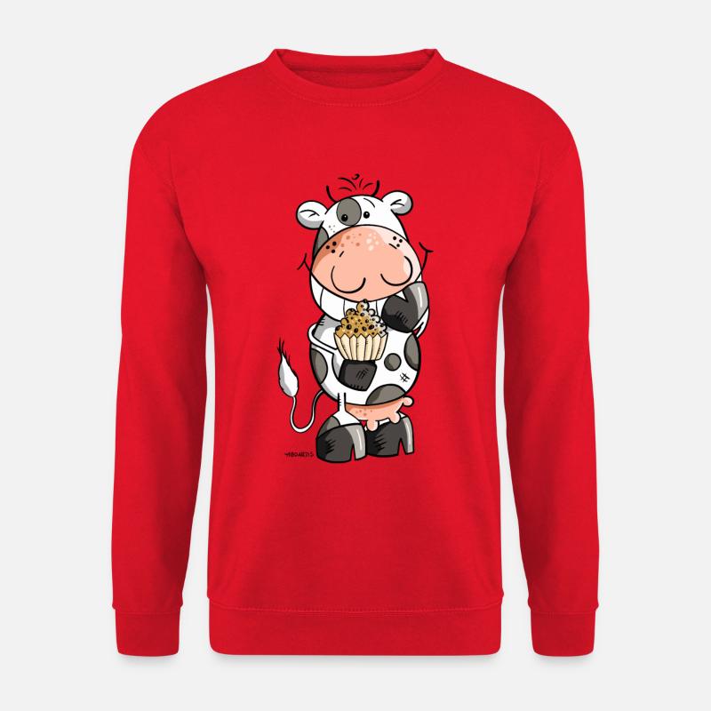 Kuh mit Muffin - Unisex Pullover - Rot