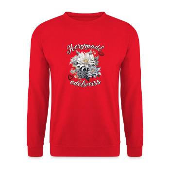 Trachtenshirt Herzmadl Edelweiss Dirndl Damen - Unisex Pullover - Rot - Vorne - Alina (178cm) & Michal (187cm)