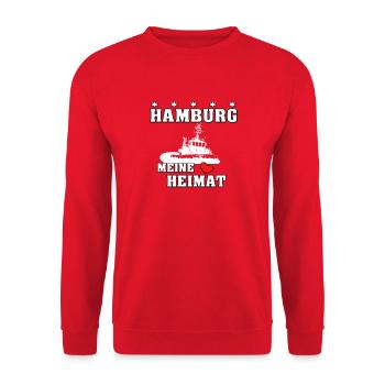 Hamburg Heimat mit Schlepper - Unisex Pullover - Rot - Vorne - Alina (178cm) & Michal (187cm)