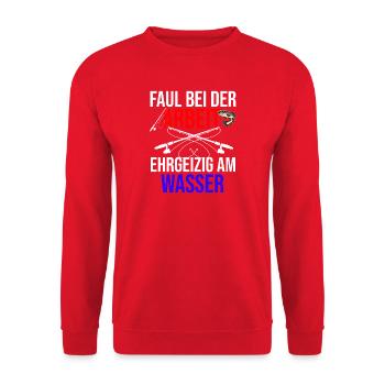 Cooles Anglerspruch Design - schöes Angler Design - Unisex Pullover - Rot - Vorne - Alina (178cm) & Michal (187cm)