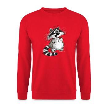 Lustiger Waschbär Cartoon Wildtier - Unisex Pullover - Rot - Vorne - Alina (178cm) & Michal (187cm)