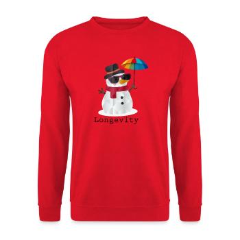 Longevity Snowman – Humorous Winter Design - Unisex Sweatshirt - red - Front - Alina (178cm) & Michal (187cm)