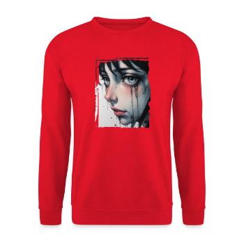 Anime Girl with Tears - Unisex Sweatshirt - red - Front - Alina (178cm) & Michal (187cm)