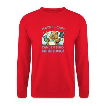 Math Capybara – Les nombres, c’est mon truc ! - Sweat-shirt Unisexe - rouge - Devant - Alina (178cm) & Michal (187cm)