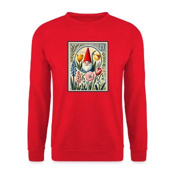 Nain de jardin fantaisiste avec des fleurs printanières - Sweat-shirt Unisexe - rouge - Devant - Alina (178cm) & Michal (187cm)