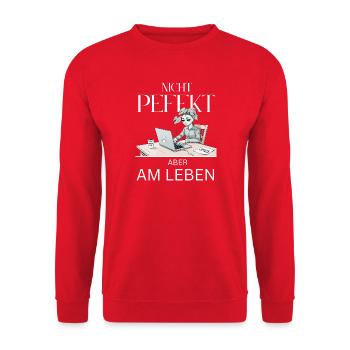 Nicht Perfekt Doch Lebendig - Unisex Pullover - Rot - Vorne - Alina (178cm) & Michal (187cm)