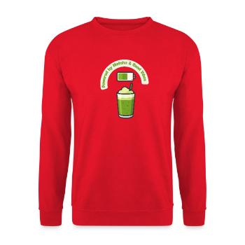 Matcha Energie Shake mit Guten Vibes - Unisex Pullover - Rot - Vorne - Alina (178cm) & Michal (187cm)