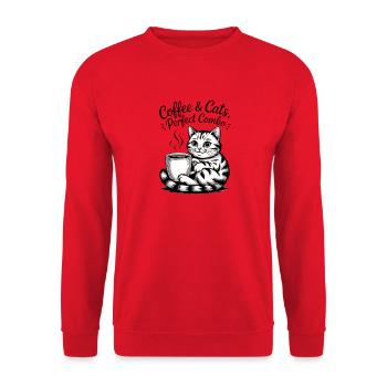 Cat and Coffee: Cozy Cup Painting - Unisex Sweatshirt - red - Front - Alina (178cm) & Michal (187cm)