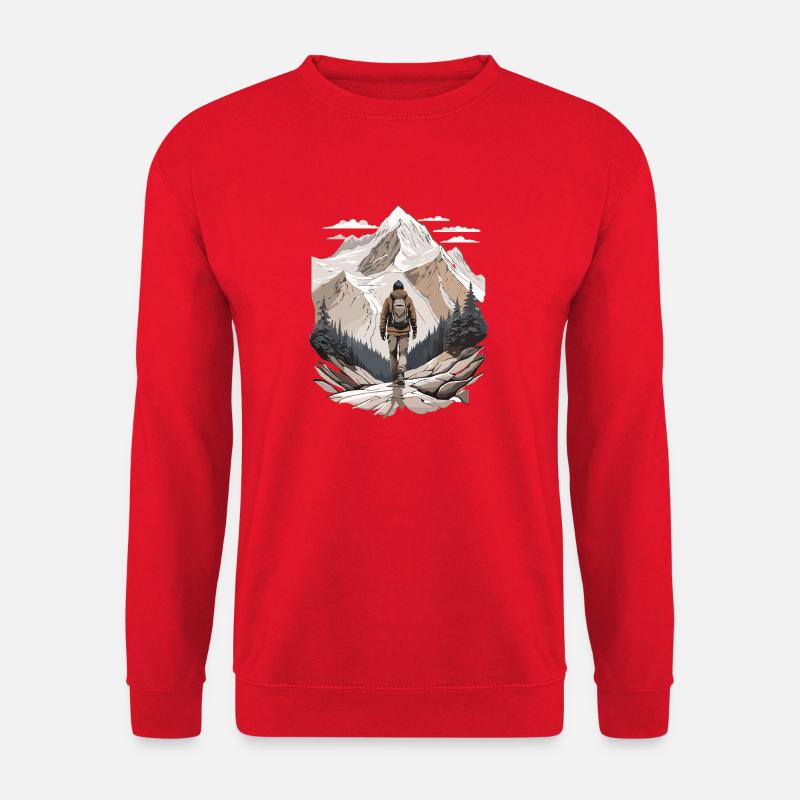 Wanderer vor Berggipfel - Unisex Pullover - Rot