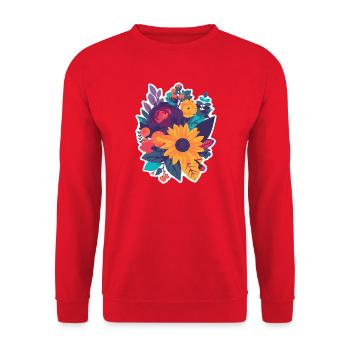 Bunter Blumenstrauß - Unisex Pullover - Rot - Vorne - Alina (178cm) & Michal (187cm)