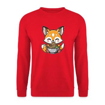 Kawaii Fox Eats Ramen Noodles - Unisex Sweatshirt - red - Front - Alina (178cm) & Michal (187cm)
