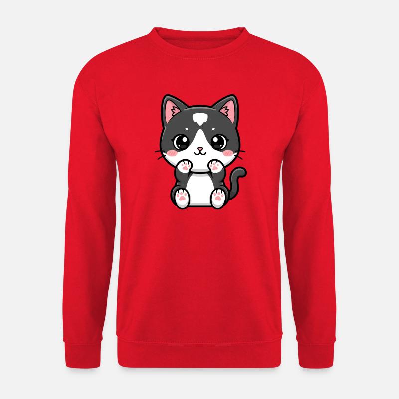 Kawaii-Katze mit errötenden Pfoten - Unisex Pullover - Rot