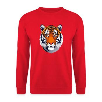 markantes Tigergesicht Tigerkopf Tiger Motiv - Unisex Pullover - Rot - Vorne - Alina (178cm) & Michal (187cm)