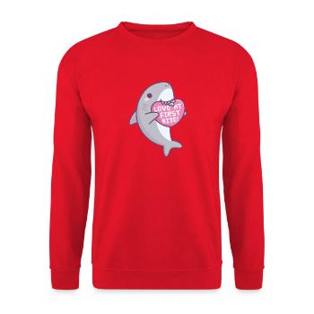 Amour mignon des requins à la première morsure Drôle de Valentine - Sweat-shirt Unisexe - rouge - Devant - Alina (178cm) & Michal (187cm)
