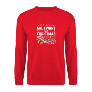 Aal I Want For Christmas – Funny Eel Shirt - Unisex Sweatshirt - red - Front - Alina (178cm) & Michal (187cm)