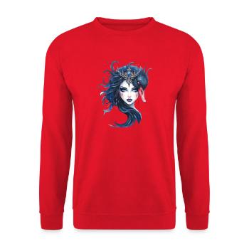 Blaue Königin mit Schwan - Unisex Pullover - Rot - Vorne - Alina (178cm) & Michal (187cm)