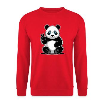 Panda Friedenszeichen Cartoon - Unisex Pullover - Rot - Vorne - Alina (178cm) & Michal (187cm)
