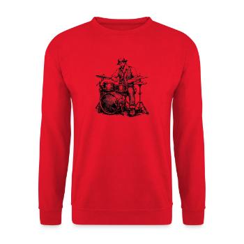 Vintage Drummer Noir Illustration - Unisex Pullover - Rot - Vorne - Alina (178cm) & Michal (187cm)
