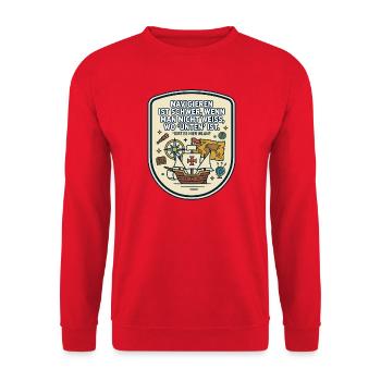 Navigation WLAN lustiger Spruch - Unisex Pullover - Rot - Vorne - Alina (178cm) & Michal (187cm)