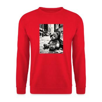 Urbaner Noir Teddybär im Ruin - Unisex Pullover - Rot - Vorne - Alina (178cm) & Michal (187cm)