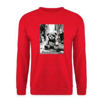 Teddy bear with eye patch near road - Unisex Sweatshirt - red - Front - Alina (178cm) & Michal (187cm)