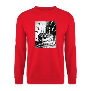 Monochromer Geburtstagskuchen Kerzen - Unisex Pullover - Rot - Vorne - Alina (178cm) & Michal (187cm)