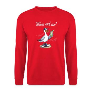 Möwe  Möwie noch een Nordsee Humor Plattdeutsch - Unisex Pullover - Rot - Vorne - Alina (178cm) & Michal (187cm)
