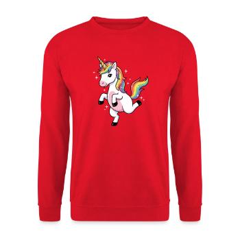 Regenbogen-Einhorn-Funkeln - Unisex Pullover - Rot - Vorne - Alina (178cm) & Michal (187cm)