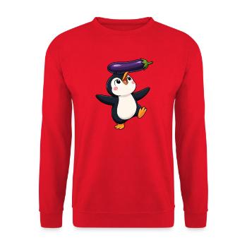 Süßer Pinguin Tanzen Balancieren Gemüse Vegan  - Unisex Pullover - Rot - Vorne - Alina (178cm) & Michal (187cm)