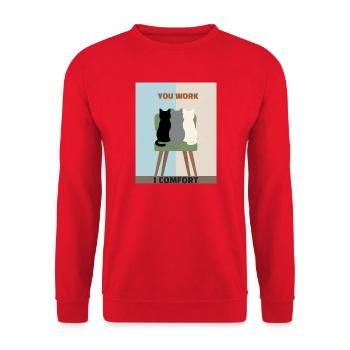 Katzen in Stühlen: Komfort statt Arbeit - Unisex Pullover - Rot - Vorne - Alina (178cm) & Michal (187cm)