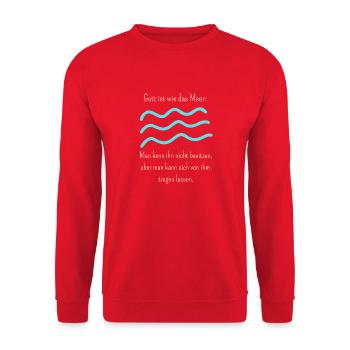 Gott ist wie das Meer, für dunkle Produkte - Unisex Pullover - Rot - Vorne - Alina (178cm) & Michal (187cm)