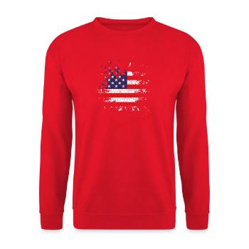 Amerikanische Splatter Flaggenkunst - Unisex Pullover - Rot - Vorne - Alina (178cm) & Michal (187cm)
