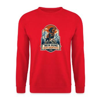 Mein Hund. Mein Abenteuer. – Dackel Outdoor - Unisex Pullover - Rot - Vorne - Alina (178cm) & Michal (187cm)