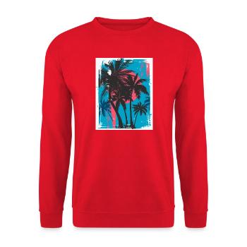 Palmen im Neon-Sonnenuntergang - Unisex Pullover - Rot - Vorne - Alina (178cm) & Michal (187cm)