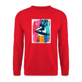 Surf Silhouette in Tropical Sunset - Unisex Sweatshirt - red - Front - Alina (178cm) & Michal (187cm)