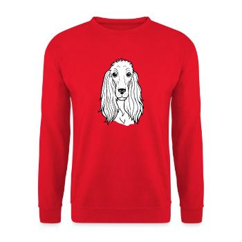 Windhund (Comic-Porträt/ Schwarzweiß) - Unisex Pullover - Rot - Vorne - Alina (178cm) & Michal (187cm)
