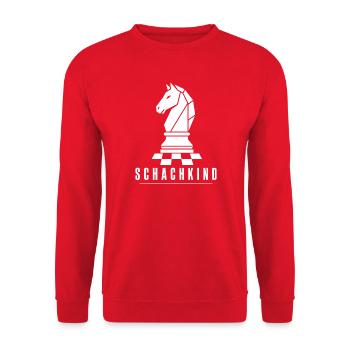 Schachkind – Schach Spieler Springer Motiv Vektor - Unisex Pullover - Rot - Vorne - Alina (178cm) & Michal (187cm)